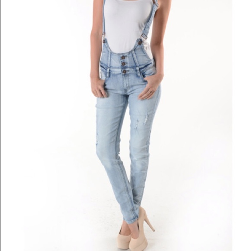 Light Blue Jeans Overall Stretch Jumpsuit
